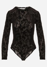 Born2be - Czarne Body z Wiskozą i Welurowym Wzorem Zozelle. Kolor: czarny. Materiał: wiskoza, welur. Styl: elegancki