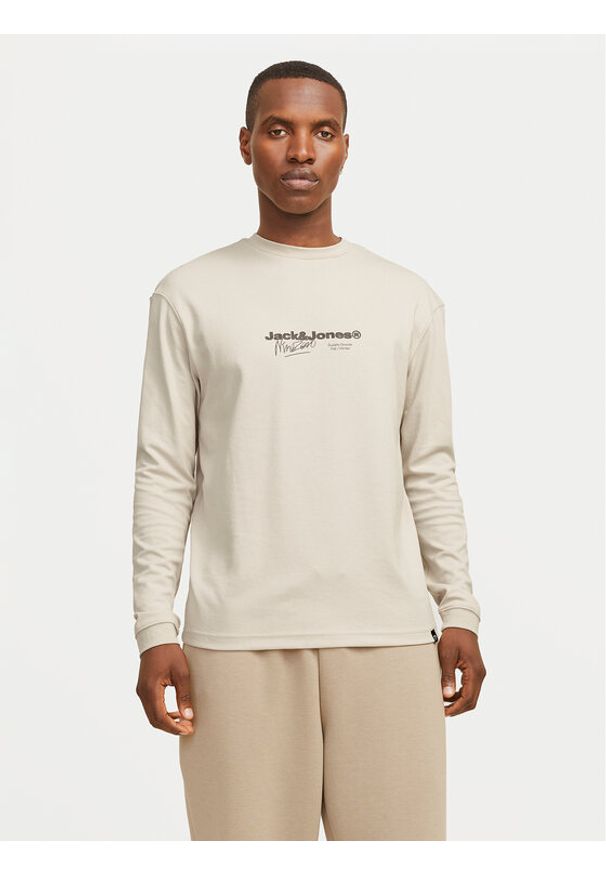 Jack & Jones - Jack&Jones Longsleeve Charlie 12265426 Beżowy Regular Fit. Kolor: beżowy. Materiał: bawełna, syntetyk. Długość rękawa: długi rękaw