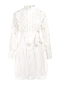 Born2be - Biała Sukienka Evenope. Kolor: biały. Materiał: koronka, materiał. Wzór: aplikacja, koronka. Styl: klasyczny. Długość: mini #2