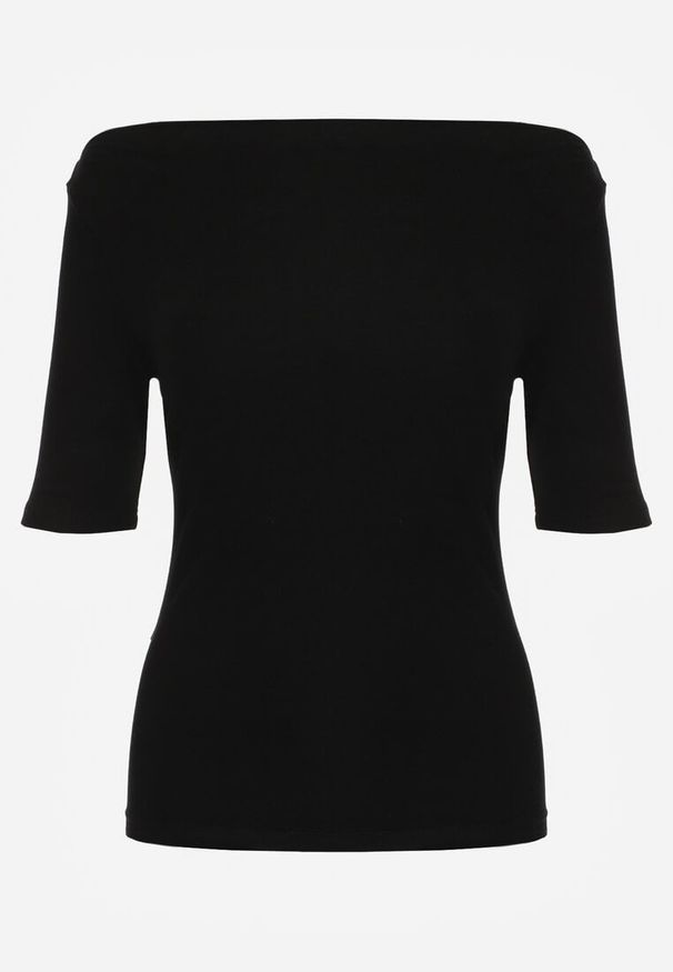 Renee - Czarny Dopasowany T-shirt z Wiskozy z Dekoltem w Łódkę Vivianna. Typ kołnierza: dekolt w łódkę. Kolor: czarny. Materiał: wiskoza