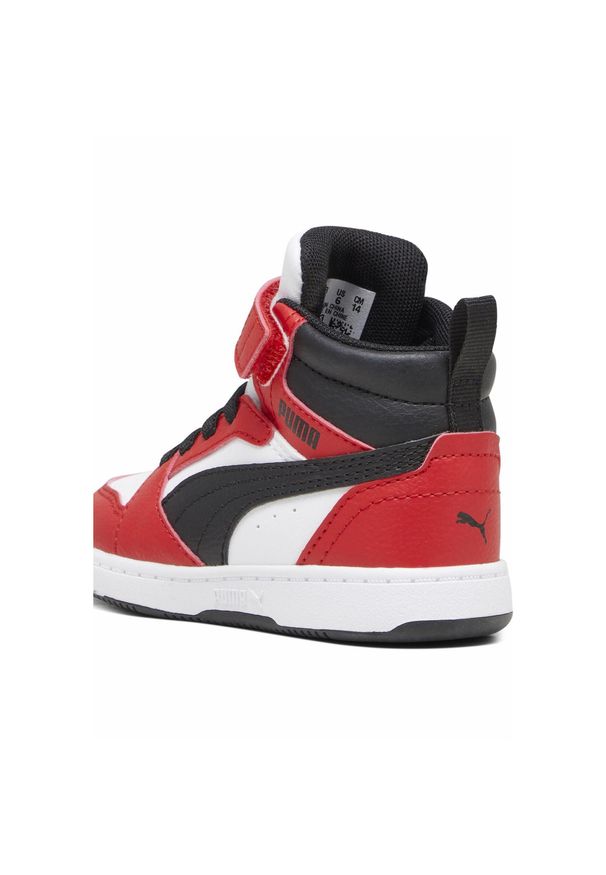 Puma - PUMA Rebound V6 Mid Toddlers' Sneakers PUMA White Black For All Time Red. Kolor: biały, czerwony, wielokolorowy, czarny. Materiał: materiał, syntetyk. Szerokość cholewki: normalna. Sport: turystyka piesza