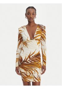 Just Cavalli Sukienka koktajlowa 80PAO957 JS560 Beżowy Slim Fit. Kolor: beżowy. Materiał: wiskoza. Styl: wizytowy #1