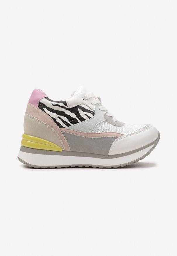 Renee - Białe Sneakersy na Ukrytym Niewysokim Koturnie z Brokatem Fioralan. Kolor: biały. Obcas: na koturnie