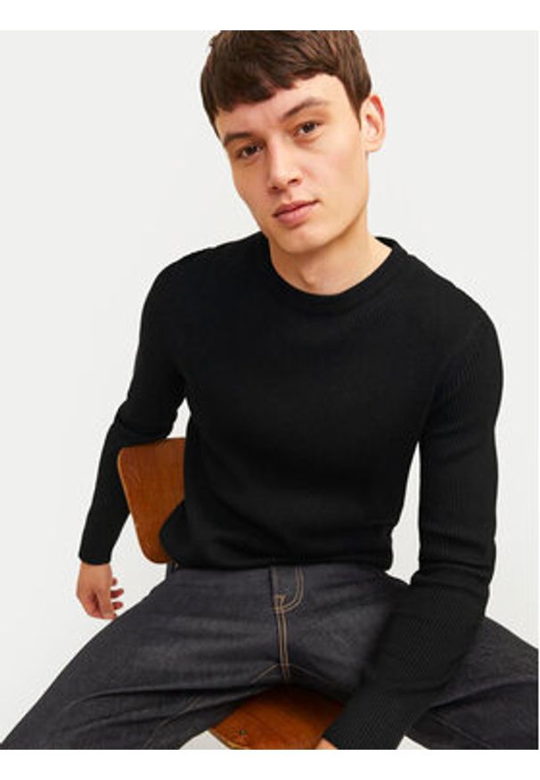 Jack & Jones - Jack&Jones Sweter Perfect 12257771 Czarny Regular Fit. Kolor: czarny. Materiał: bawełna