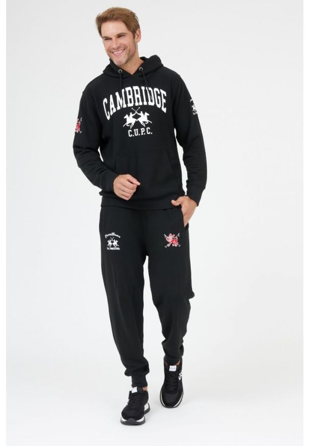 La Martina - LA MARTINA Czarne męskie spodnie dresowe z wyszywanym logo, Rozmiar M. Kolor: czarny. Materiał: dresówka. Sport: bieganie