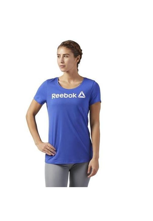 Koszulka treningowa damska Reebok Scoop Neck. Kolor: niebieski. Długość rękawa: krótki rękaw. Długość: krótkie. Sport: bieganie