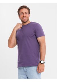 Ombre Clothing - Męski klasyczny bawełniany T-shirt BASIC - fioletowy V13 OM-TSBS-0146 - XXL. Okazja: na co dzień. Kolor: fioletowy. Materiał: bawełna. Styl: klasyczny #5