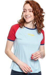 Wrangler - WRANGLER T SHIRT DAMSKI RAGLAN TEE ANGEL FALLS BLU W7N8F6B07. Długość rękawa: raglanowy rękaw