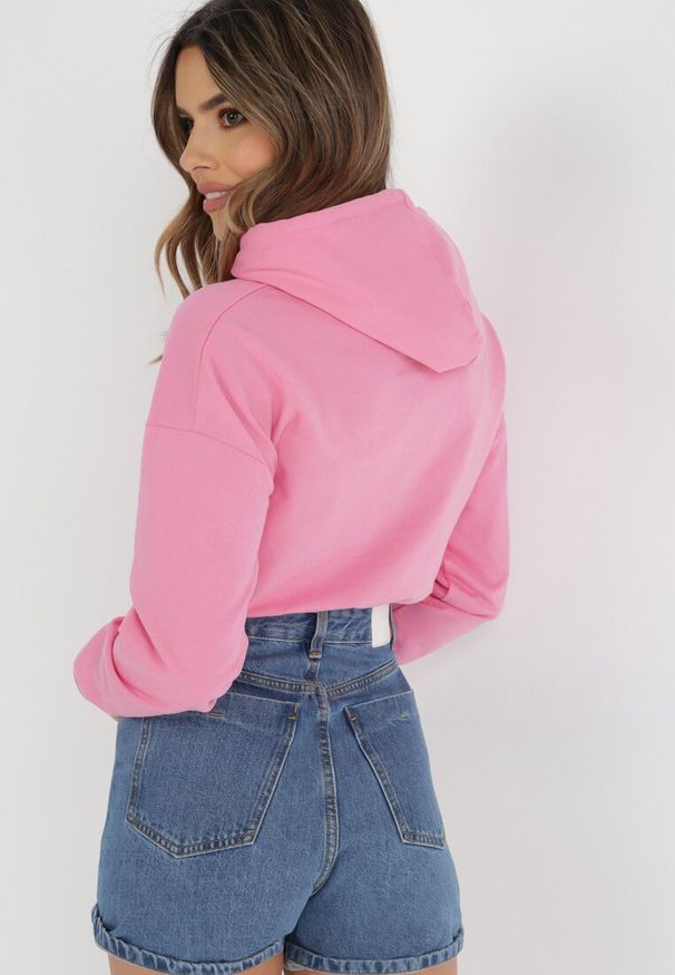 Born2be - Różowa Bluza Chlororeia. Typ kołnierza: kaptur. Kolor: różowy. Materiał: prążkowany, jeans, dzianina. Długość rękawa: długi rękaw. Długość: długie