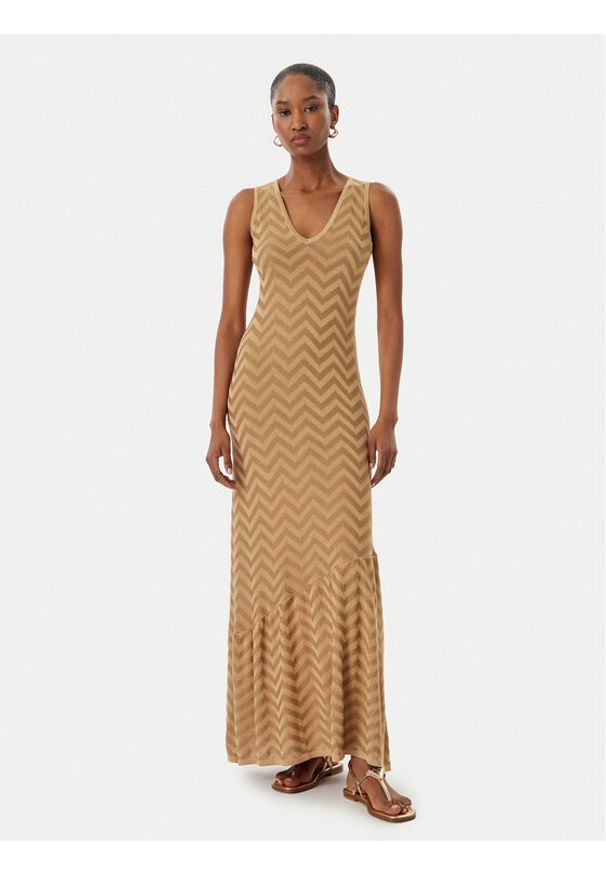 LOLA CASADEMUNT Sukienka dzianinowa MS2616040 Beżowy Slim Fit. Kolor: beżowy. Materiał: wiskoza