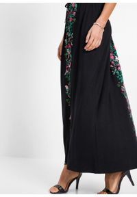 Długa spódnica z dżerseju bonprix czarno-różowo-zielony w kwiaty N. Kolor: czarny. Materiał: jersey. Długość: długie. Wzór: kwiaty #5