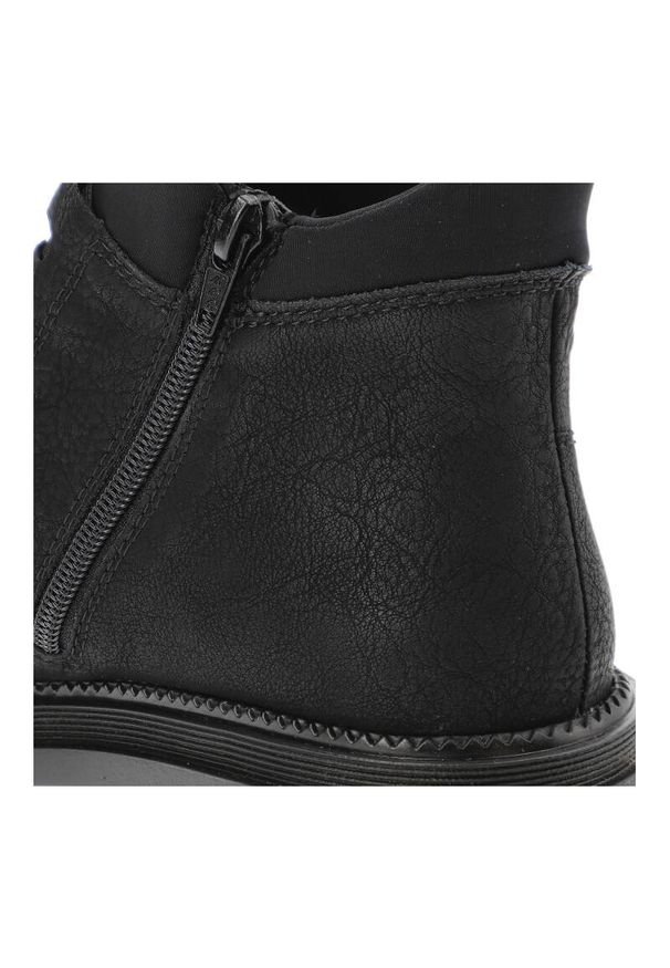 Czarne Botki Rieker Wygodne Buty Damskie. Kolor: czarny. Materiał: syntetyk, skóra ekologiczna, futro. Sezon: zima. Styl: elegancki