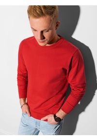 Ombre Clothing - Bluza męska bez kaptura B1153 - czerwona - XXL. Typ kołnierza: bez kaptura. Kolor: czerwony. Materiał: jeans, bawełna, poliester. Styl: klasyczny, elegancki #3