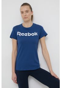 Reebok T-shirt sportowy TE Graphic Tee Reebok. Kolor: niebieski. Materiał: dzianina. Długość rękawa: krótki rękaw. Długość: krótkie. Styl: sportowy