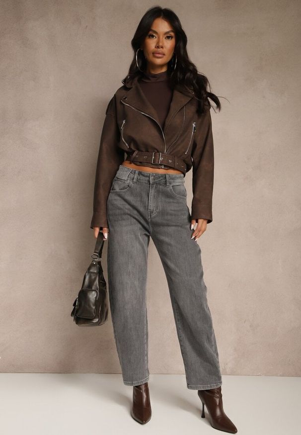 Renee - Szare Jeansy Mom Fit High Waist Ralineva. Stan: podwyższony. Kolor: szary. Styl: elegancki