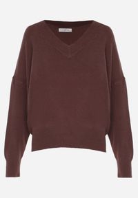 Renee - Brązowy Klasyczny Sweter z Wiskozą i Kaszmirem Marirra. Okazja: na co dzień, do pracy. Typ kołnierza: dekolt w serek. Kolor: brązowy. Materiał: wiskoza, kaszmir. Styl: klasyczny #8