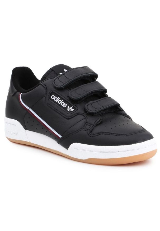 Buty Adidas Continental 80 Strap Jr EE5360 czarne. Okazja: na co dzień. Zapięcie: rzepy. Kolor: czarny. Materiał: materiał, syntetyk, skóra, guma