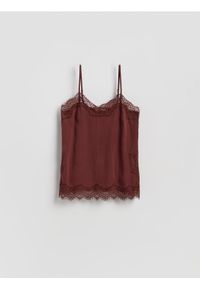 Reserved - Top z modalem - bordowy. Kolor: czerwony. Materiał: tkanina