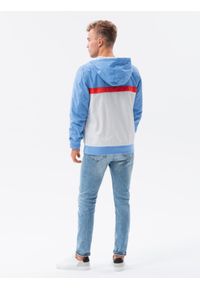 Ombre Clothing - Kurtka męska wiatrówka z kapturem - niebieska V2 - Rozmiar: XL. Typ kołnierza: kaptur. Kolor: niebieski. Materiał: poliester #3