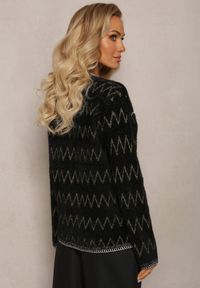 Renee - Czarny Kardigan na Guziki w Cyrkonie z Metaliczną Nitką Sianasa. Kolor: czarny. Materiał: dzianina, tkanina, wiskoza