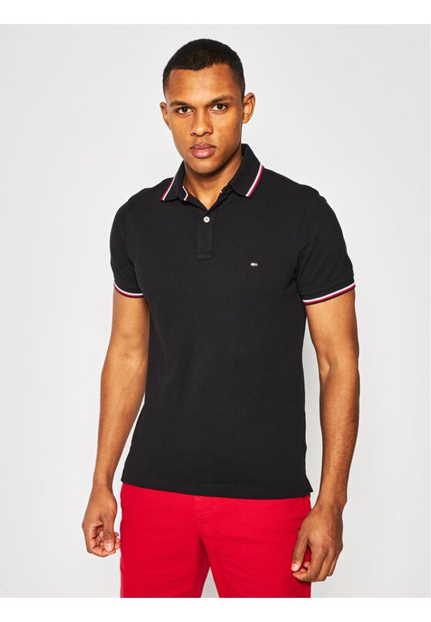 TOMMY HILFIGER - Tommy Hilfiger Polo MW0MW13080 Czarny Slim Fit. Typ kołnierza: polo. Kolor: czarny. Materiał: bawełna