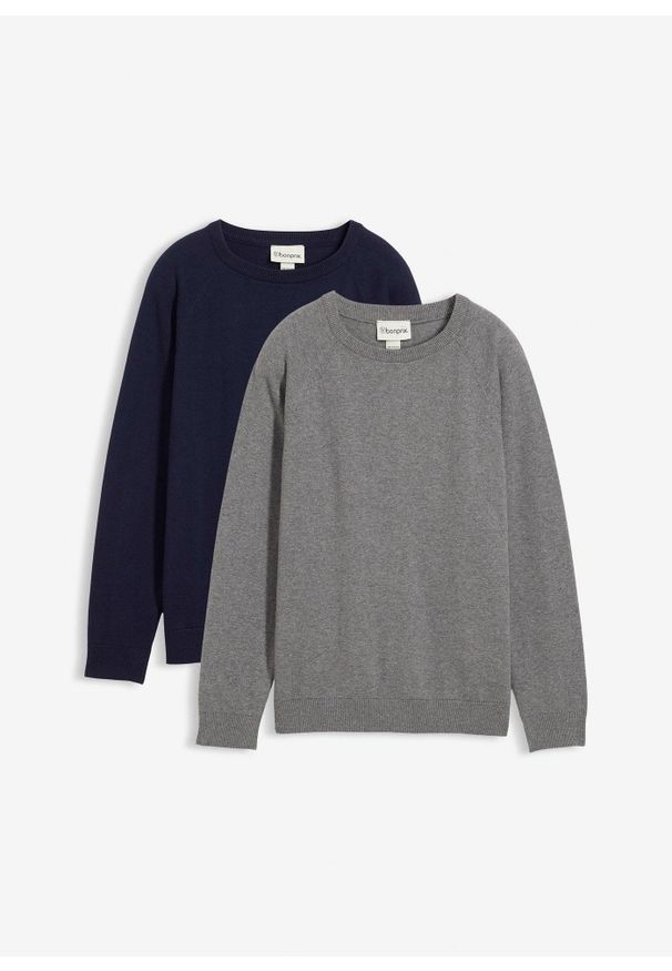bonprix - Cienki sweter z czystej bawełny (2 szt.). Kolor: szary. Materiał: bawełna