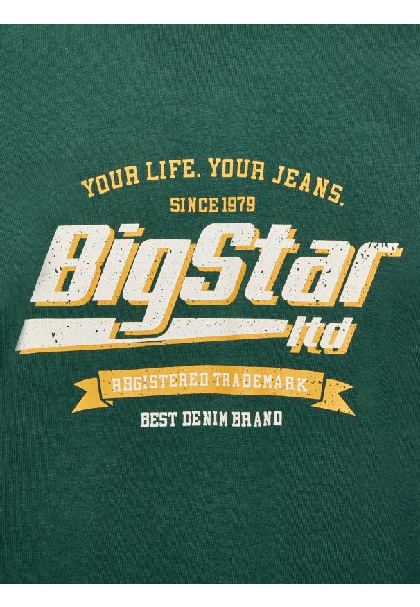 Big-Star - Koszulka męska z nadrukiem zielona Briss 304. Okazja: na co dzień. Kolor: zielony. Materiał: bawełna. Wzór: nadruk. Styl: vintage, klasyczny, casual
