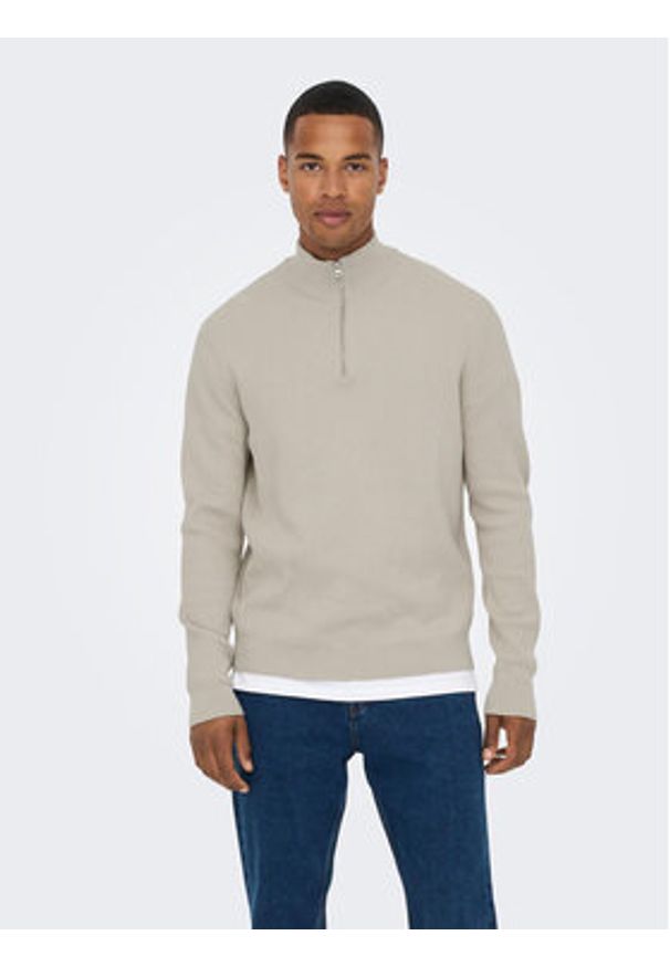 Only & Sons Sweter 22023210 Beżowy Regular Fit. Kolor: beżowy. Materiał: bawełna