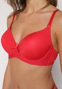 Renee - Czerwony Gładki Biustonosz o Klasycznym Fasonie Zdobiony Kokardką Caloris. Kolor: czerwony. Wzór: aplikacja, gładki #2