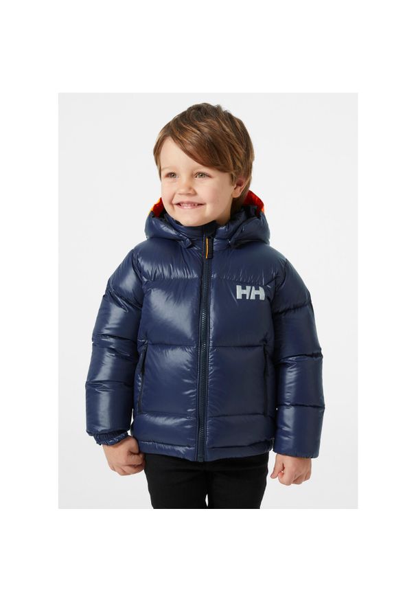 Dziecięca kurtka z kapturem Helly Hansen Isfjord. Typ kołnierza: kaptur. Kolor: niebieski. Materiał: puch