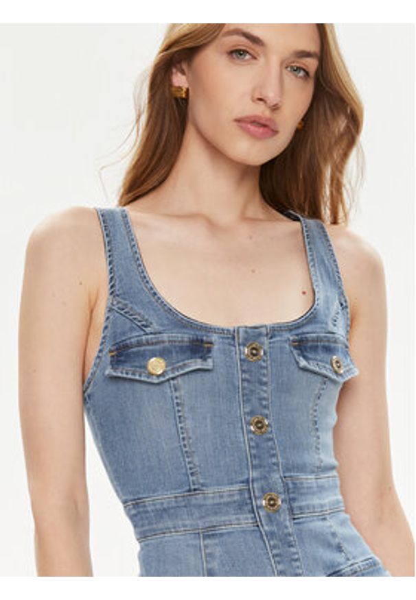 Elisabetta Franchi Sukienka jeansowa AJ-36S-41E2-002606 Niebieski Slim Fit. Kolor: niebieski. Materiał: bawełna