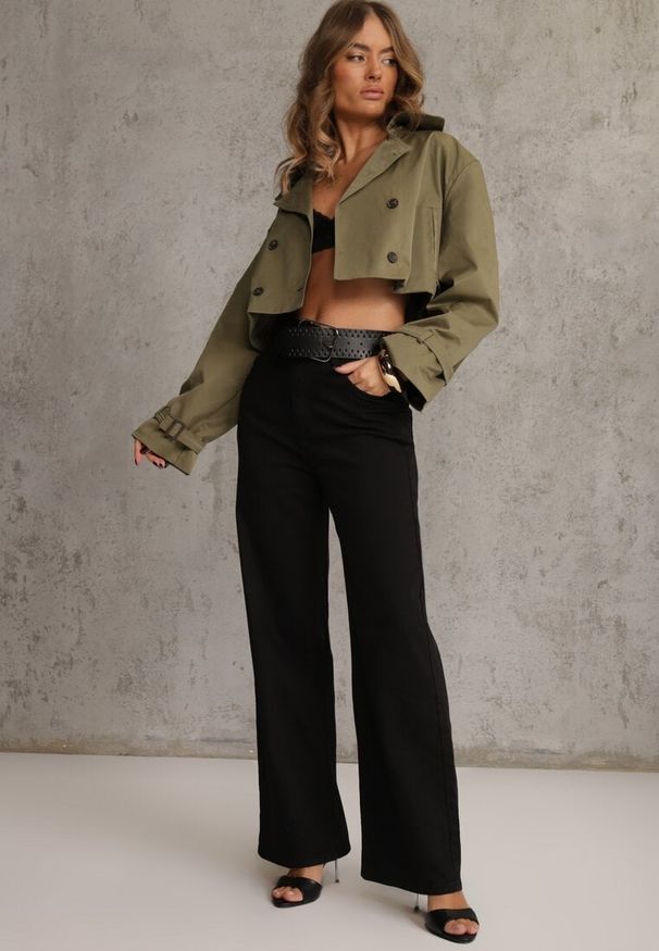 Renee - Czarne Szerokie Spodnie High Waist z Bawełny Rhethyphe. Stan: podwyższony. Kolor: czarny. Materiał: bawełna. Styl: elegancki