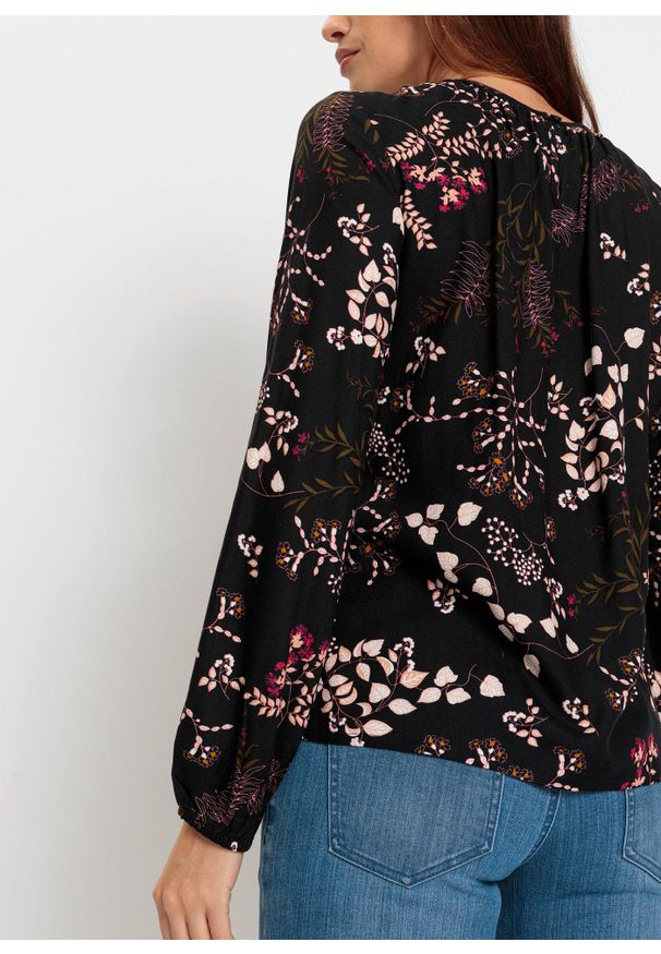 bonprix - Bluzka ze zrównoważonej wiskozy. Kolor: czarny. Materiał: wiskoza. Wzór: nadruk