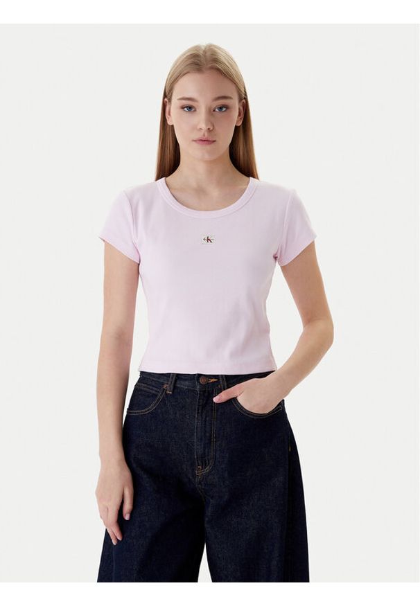 Calvin Klein Jeans T-Shirt LV047C200G Różowy Slim Fit. Kolor: różowy. Materiał: bawełna