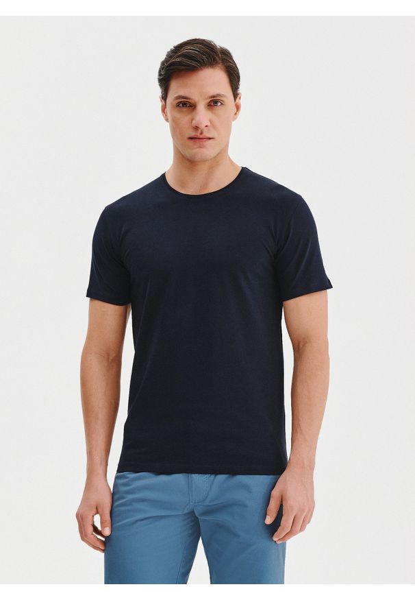 Pako Lorente - PAKO LORENTE – Granatowy gładki t-shirt męski. Kolor: czarny, niebieski, biały. Materiał: elastan, bawełna. Długość rękawa: krótki rękaw. Długość: krótkie. Wzór: gładki. Styl: klasyczny