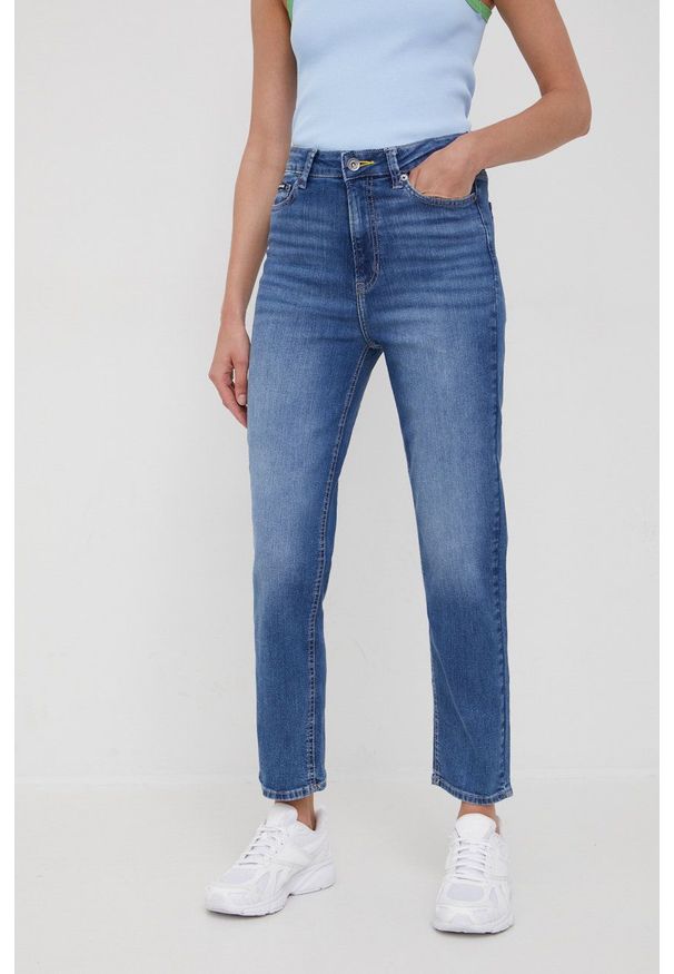 DKNY - Dkny jeansy E2RK0780 damskie high waist. Stan: podwyższony. Kolor: niebieski