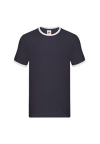 FRUIT OF THE LOOM - Męska Koszulka Ringer 160. Kolor: biały, wielokolorowy, niebieski