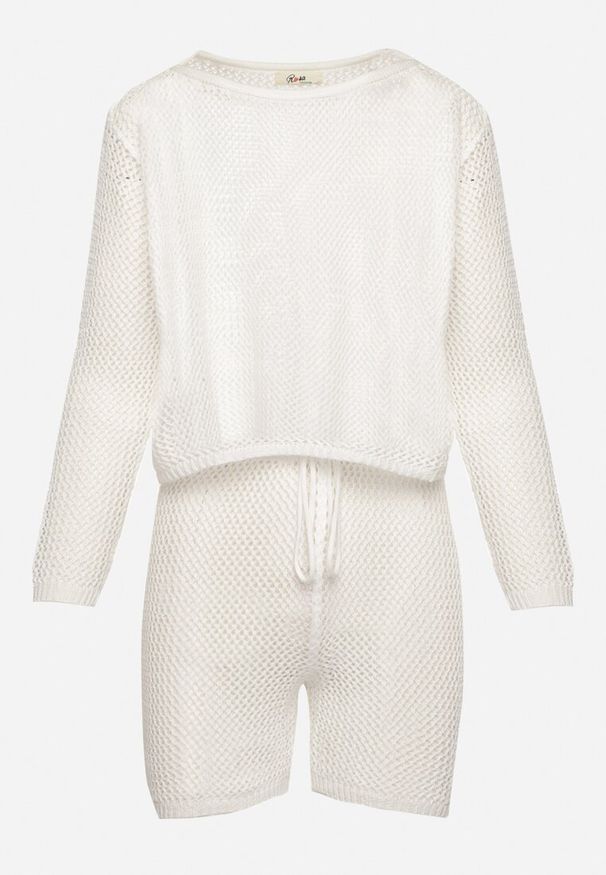 Born2be - Biały Szydełkowy Komplet z Bluzką i Szortami Kentliy. Kolor: biały. Materiał: tkanina