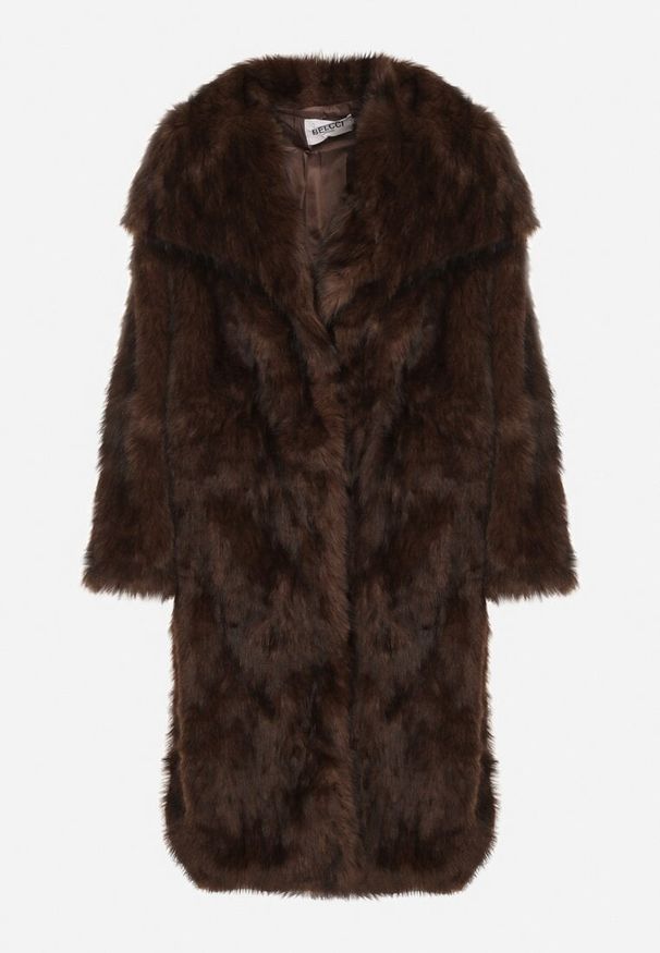 Born2be - Brązowy Jednorzędowy Płaszcz Futro z Szerokim Kołnierzem Wedinalia. Okazja: do pracy, na co dzień. Typ kołnierza: golf. Kolor: brązowy. Materiał: futro. Styl: casual, elegancki