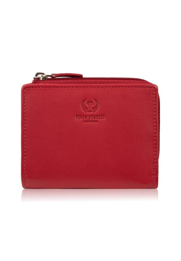 PAOLO PERUZZI - Portfel damski skórzany mały czerwony w orientacji poziomej z RFID Paolo Peruzzi SL-06-RD. Kolor: czerwony. Materiał: skóra