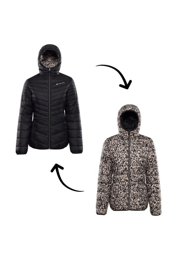 ALPINE PRO - Kurtka damska ocieplana dwustronna Alpine Pro Eroma. Kolor: wielokolorowy, czarny, beżowy. Materiał: puch. Sport: turystyka piesza