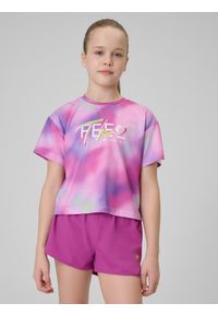 4f - 4F Koszulka sportowa szybkoschnąca dziewczęca - multikolor 134/140 (8-10 lat). Kolor: wielokolorowy. Materiał: materiał. Sezon: lato. Styl: sportowy #1