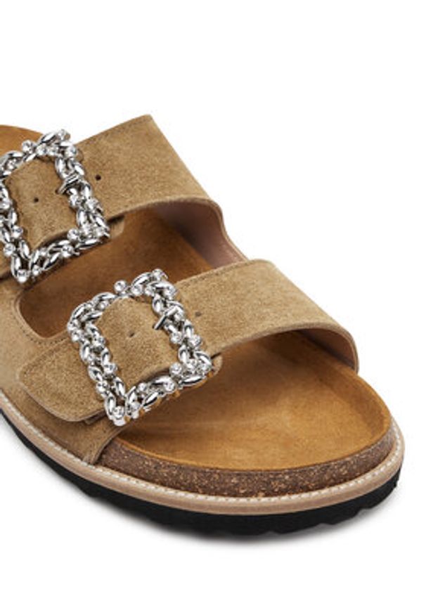 Pollini Klapki SA28373G0MTF0209 Khaki. Kolor: brązowy. Materiał: zamsz, skóra