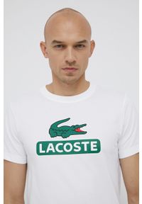 Lacoste T-shirt męski kolor biały z nadrukiem. Okazja: na co dzień. Kolor: biały. Wzór: nadruk. Styl: casual