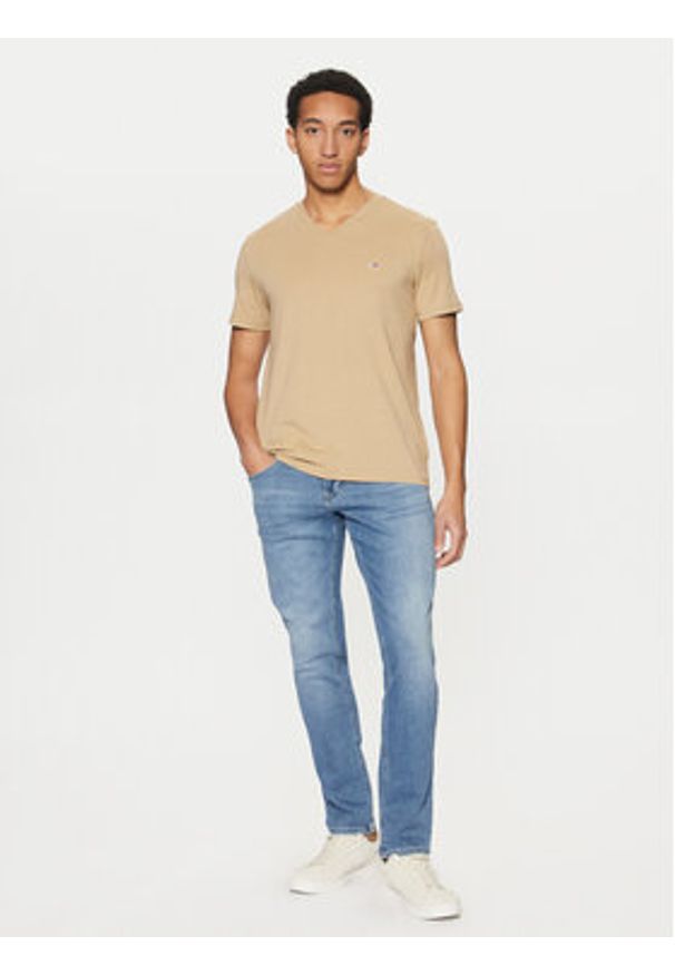 Tommy Jeans T-Shirt Jaspe DM0DM20364 Beżowy Slim Fit. Kolor: beżowy. Materiał: syntetyk, bawełna
