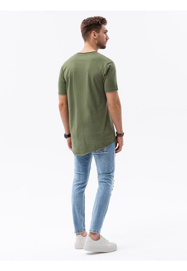 Ombre Clothing - T-shirt męski bawełniany S1378 - khaki - XXL. Kolor: brązowy. Materiał: bawełna