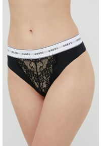 Guess stringi kolor czarny z koronki. Kolor: czarny. Materiał: koronka. Wzór: koronka