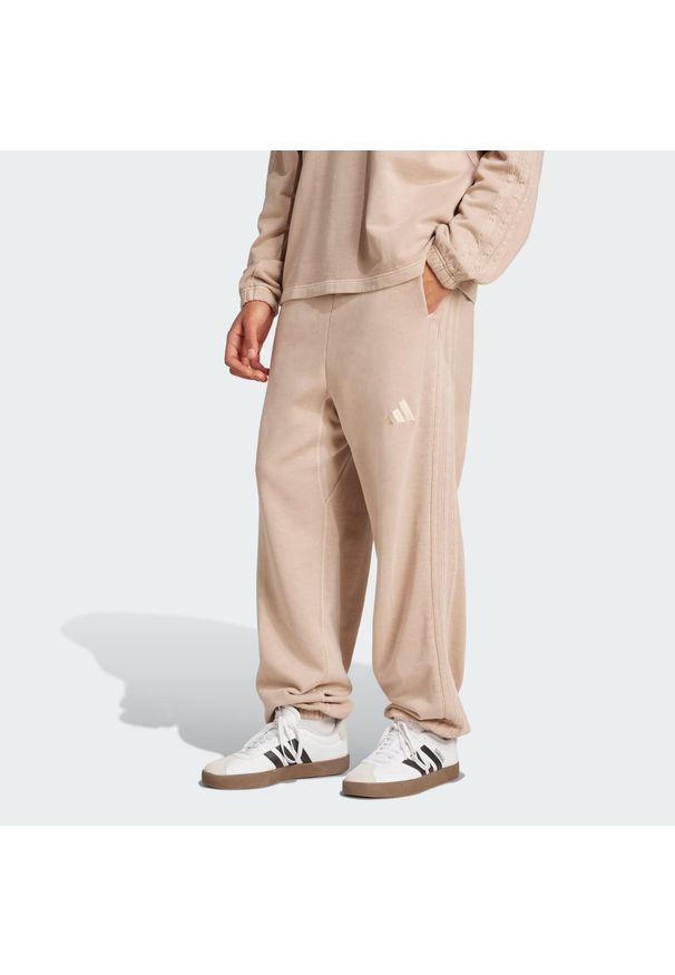 Adidas - Spodnie ALL SZN French Terry Washed Loose. Kolor: beżowy. Materiał: tkanina