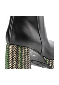 Czarne Botki Armodo Damskie Buty Na Eleganckim Obcasie. Kolor: czarny. Materiał: materiał, skóra. Szerokość cholewki: normalna. Obcas: na obcasie. Styl: elegancki. Wysokość obcasa: średni #8