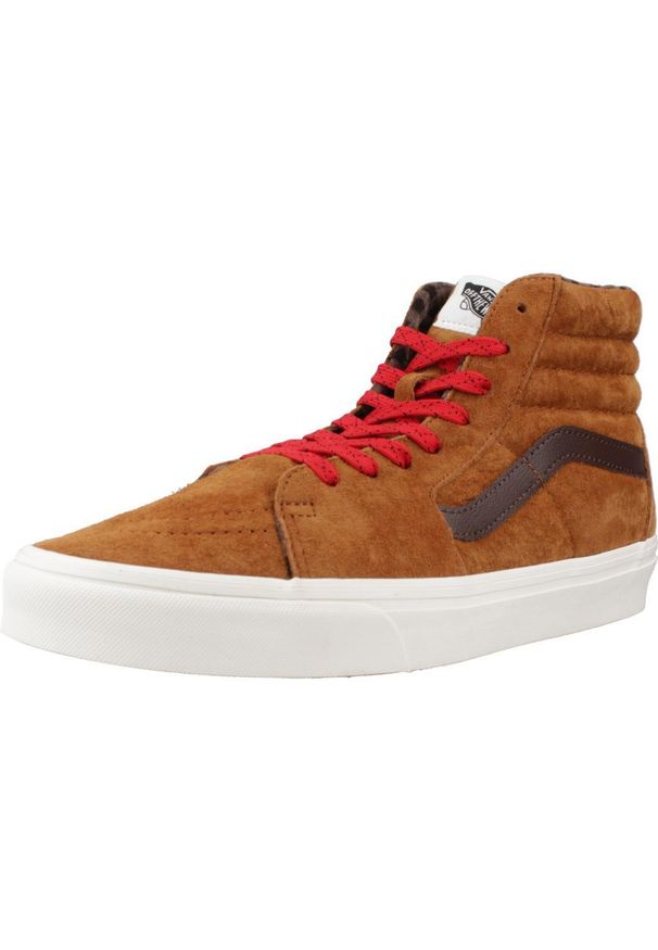 Buty Vans Sk8-Hi pomarańczowe. Okazja: na co dzień. Kolor: brązowy. Materiał: zamsz, tkanina. Model: Vans SK8. Sport: skateboard